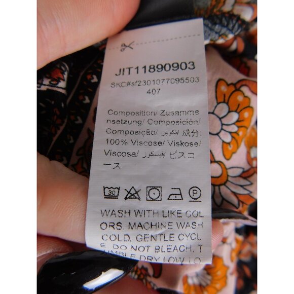 SHEIN Curve Dress Womens 1XL Black Orange Boho Floral Tassel Tie Short Sleeve - Picture 11 of 12